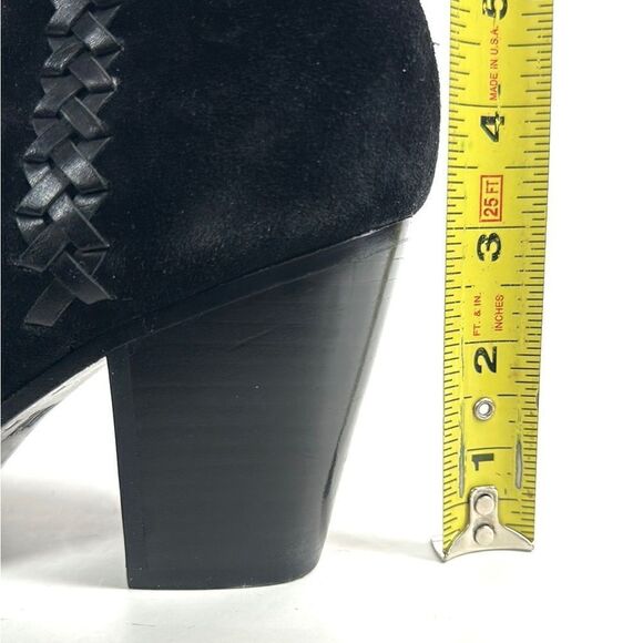 Frye Black Suede Leather Dani
Whipstitch Peep Toe Lace zip Booties block Heel 8 - Picture 13 of 13